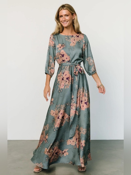 Baltic Born Dresses & Skirts - Baltic Born Paula Satin Floral Maxi Dress in Sage Pink Floral Blue Pink Multi 1X